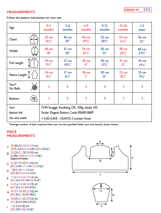 Sirdar 5315 Baby Crochet Cardigan in Sirdar Snuggly Soothing DK (PDF) Knit in a Box