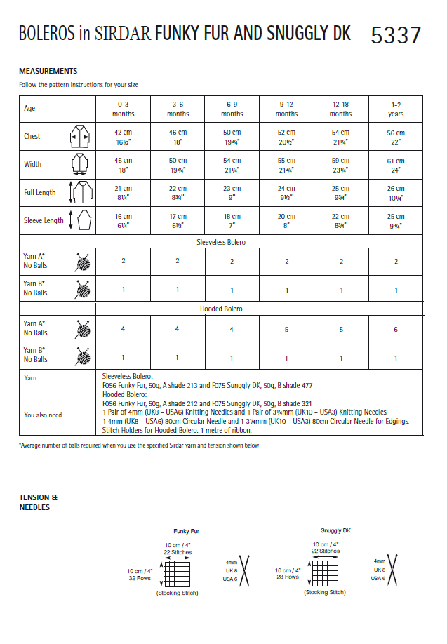 Sirdar 5337 Baby Bolero in Sirdar Funky Fur & Snuggly DK (PDF) Knit in a Box