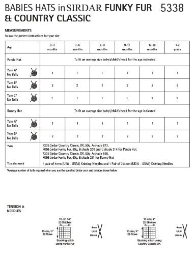 Sirdar 5338 Baby Hats in Sirdar Funky Fur & Country Classic DK (PDF) Knit in a Box