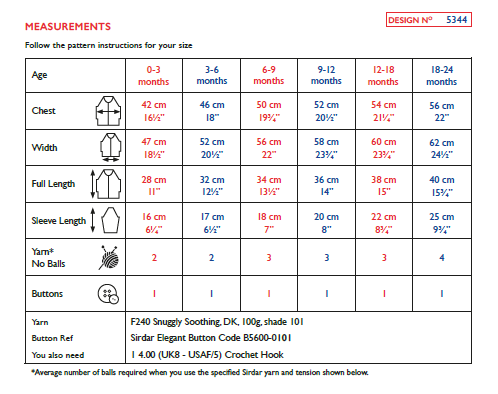 Sirdar 5344 Babie Cardigan in Snuggly Soothing DK Knitting (PDF) Knit in a Box