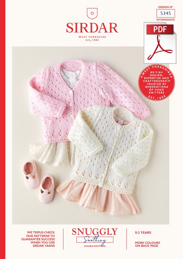 Sirdar 5345 Babie Cardigan in Snuggly Soothing DK Knitting (PDF) Knit in a Box