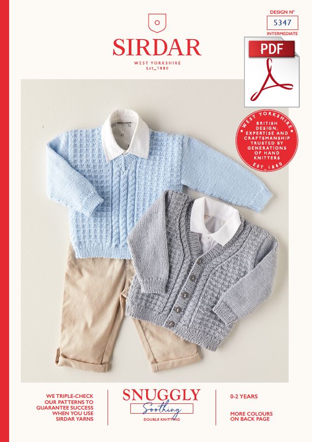 Sirdar 5347 Babie Sweater & Cardigan in Snuggly Soothing DK Knitting (PDF) Knit in a Box 