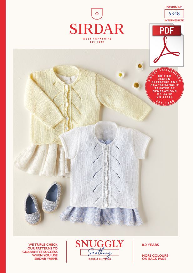 Sirdar 5348 Babie Cardigans in Snuggly Soothing DK Knitting (PDF) Knit in a Box