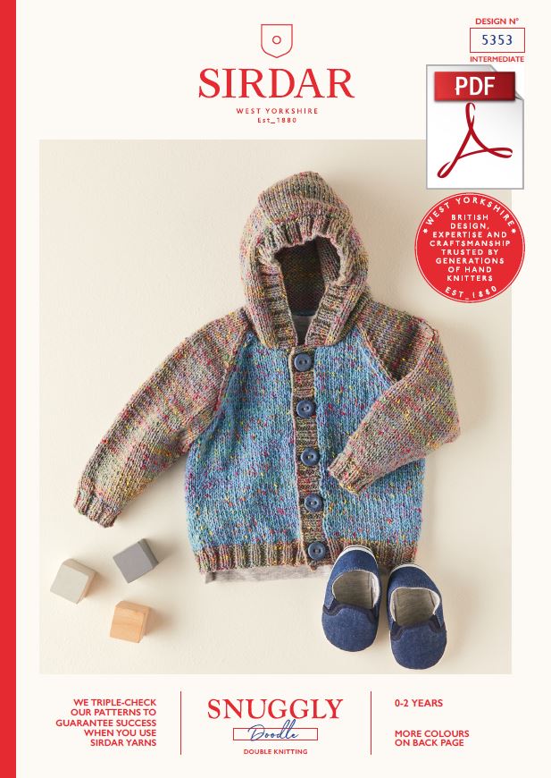 Sirdar 5353 Babie Hooded Jacket in Snuggly Doodle DK Knitting (PDF) Knit in a Box 