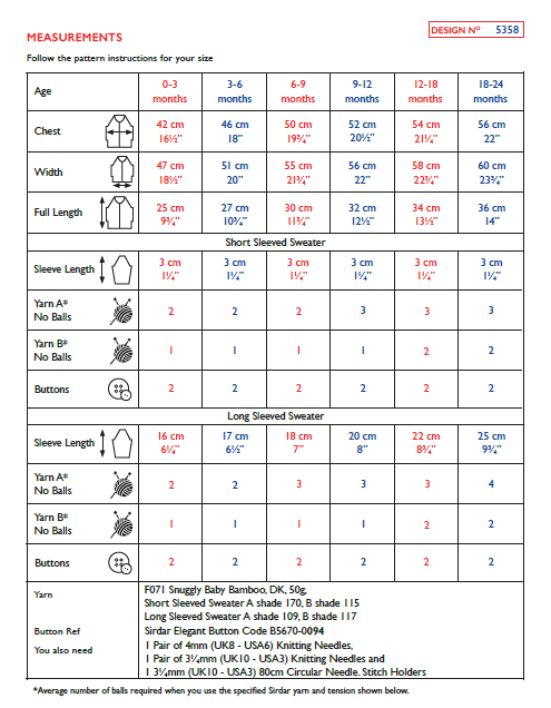 Sirdar 5358 Babie Sweaters in Snuggly Baby Bamboo DK Knitting (PDF) Knit in a Box