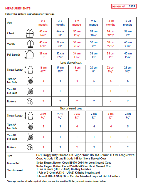 Sirdar 5359 Babie Coats in Snuggly Baby Bamboo DK Knitting (PDF) Knit in a Box