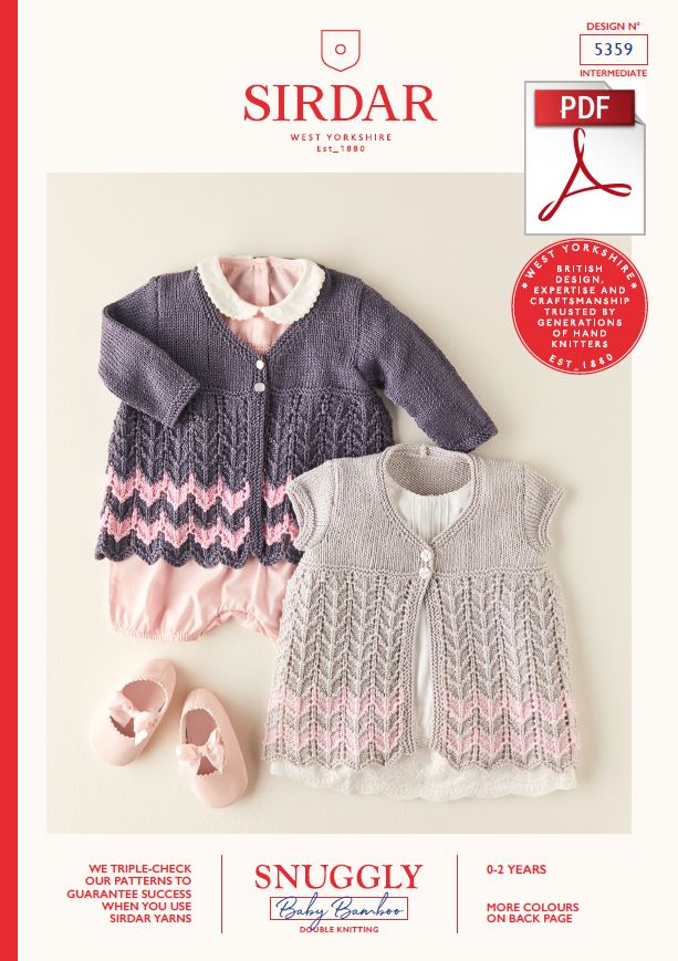 Sirdar 5359 Babie Coats in Snuggly Baby Bamboo DK Knitting (PDF) Knit in a Box 