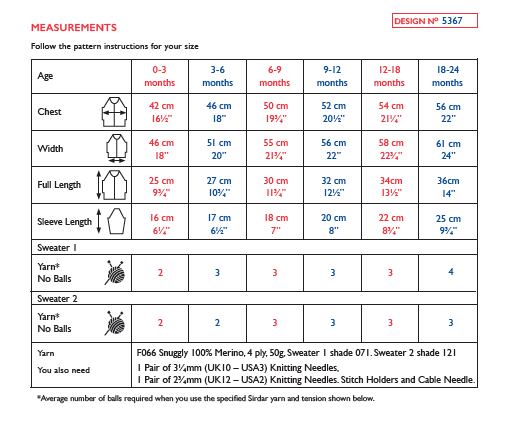 Sirdar 5367 Babie Sweater in Snuggly 3 Ply Knitting (PDF) Knit in a Box
