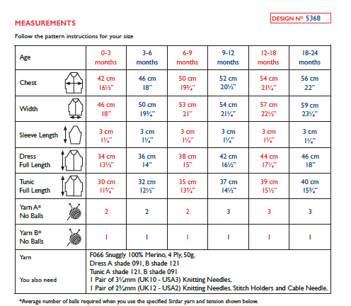 Sirdar 5368 Babie Dress & Tunic in 100% Merino 4 Ply Knitting (PDF) Knit in a Box