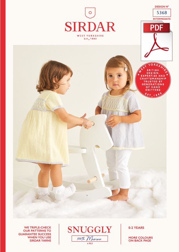 Sirdar 5368 Babie Dress & Tunic in 100% Merino 4 Ply Knitting (PDF) Knit in a Box 
