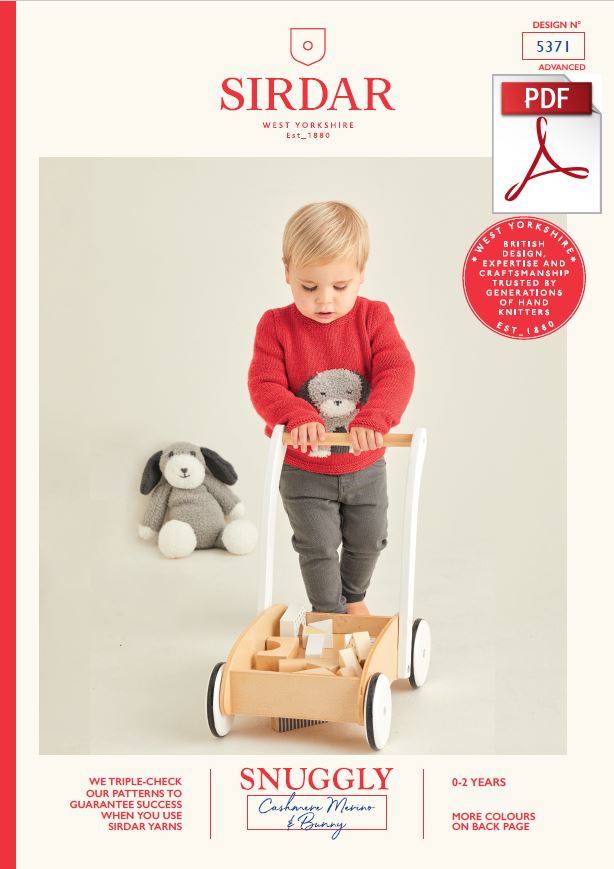 Sirdar 5371 Baby Boy Sweater & Dog Toy in Snuggly Cashmere Merino DK & Snuggly Bunny (PDF) Knit in a Box 