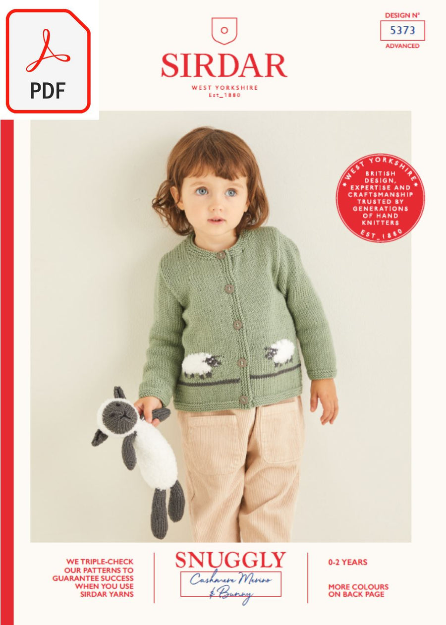 Sirdar 5373 Baby Cardigan & Sheep Toy in Snuggly Cashmere Merino DK & Snuggly Bunny (PDF) Knit in a Box 