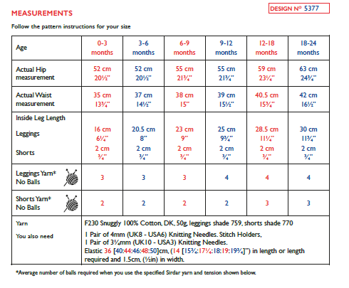 Sirdar 5377 Babie Leggings & Shorts in Snuggly 100% Cotton DK Knitting (PDF) Knit in a Box