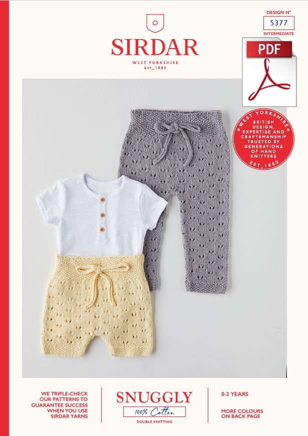 Sirdar 5377 Babie Leggings & Shorts in Snuggly 100% Cotton DK Knitting (PDF) Knit in a Box 