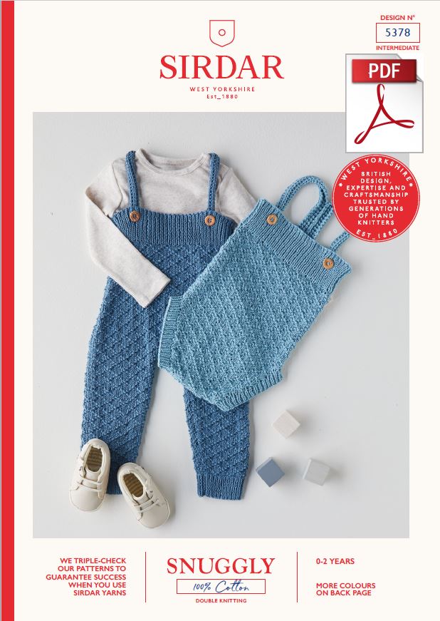 Sirdar 5378 Babie All In One & Romper in Snuggly 100% Cotton DK Knitting (PDF) Knit in a Box 