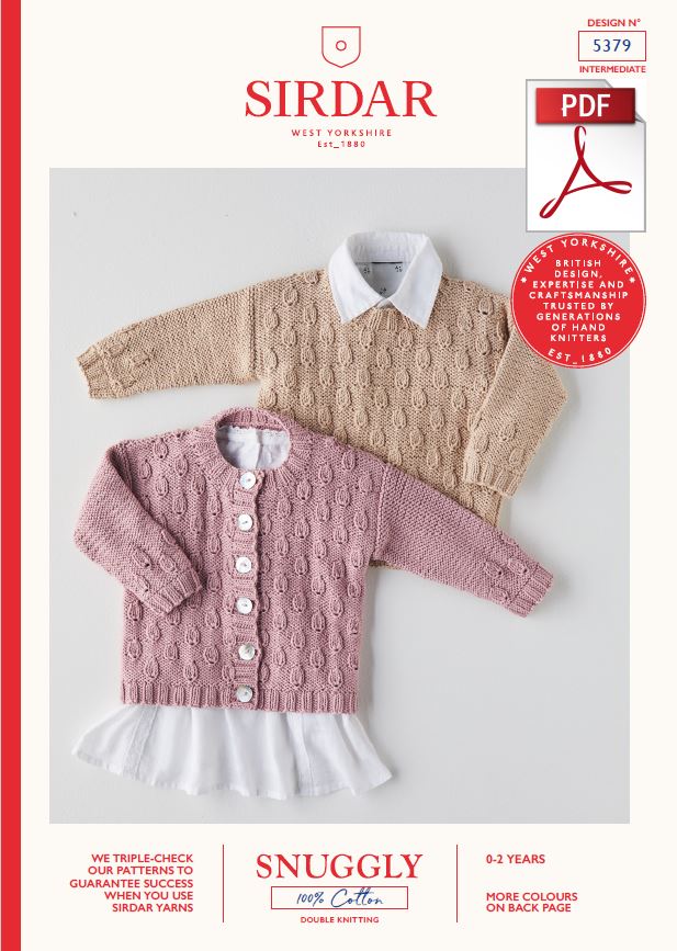 Sirdar 5379 Babie Sweater & Cardigan in Snuggly 100% Cotton DK Knitting(PDF) Knit in a Box