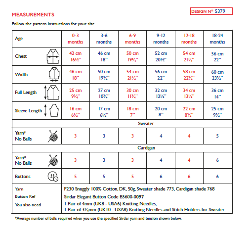 Sirdar 5379 Babie Sweater & Cardigan in Snuggly 100% Cotton DK Knitting(PDF) Knit in a Box