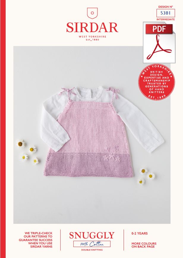 Sirdar 5381 Babie Dress in Snuggly 100% Cotton DK Knitting (PDF) Knit in a Box 