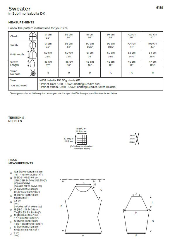 Sirdar 6158 Lady Sweater in Sublime Isabella DK (PDF) Knit in a Box