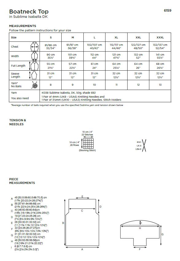 Sirdar 6159 Lady Boatneck Top in Sublime Isabella DK (PDF) Knit in a Box