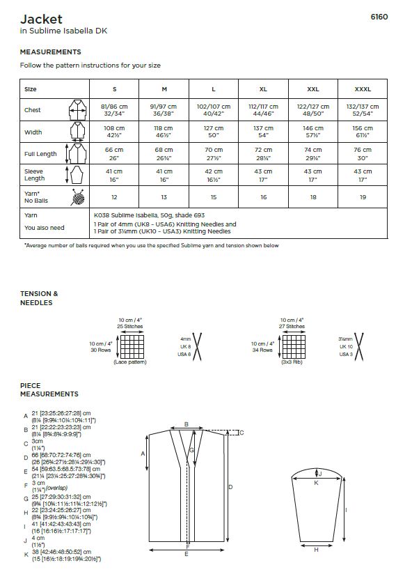 Sirdar 6160 Ladies Jacket in Sublime Isabella DK (PDF) Knit in a Box