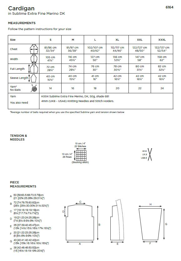 Sirdar 6164 Lady Cardigan in Sublime Extra Fine Merino Wool DK (PDF) Knit in a Box