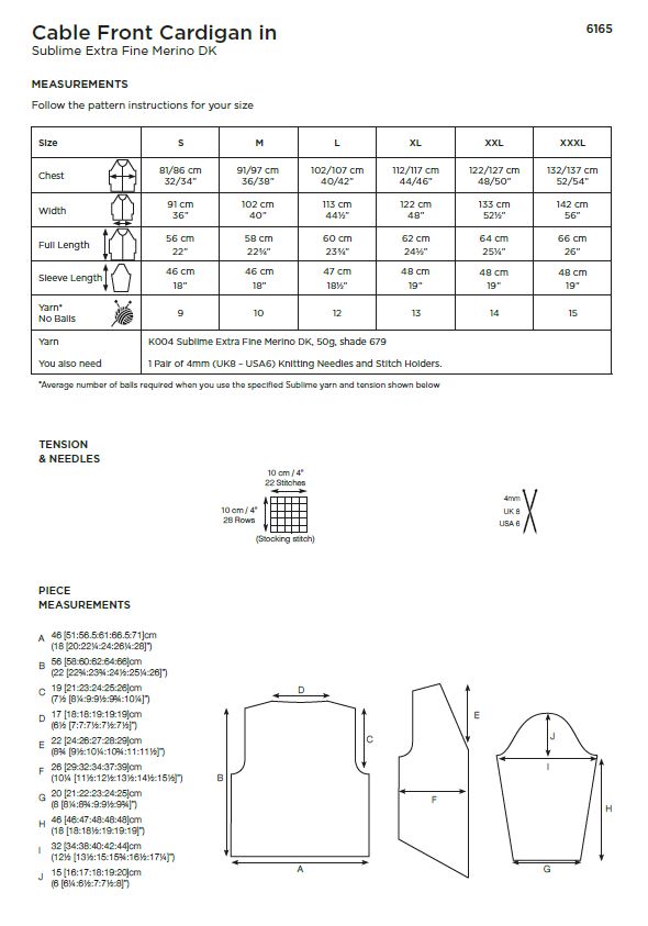 Sirdar 6165 Lady Cable Front Cardigan in Sublime Extra Fine Merino Wool DK (PDF) Knit in a Box