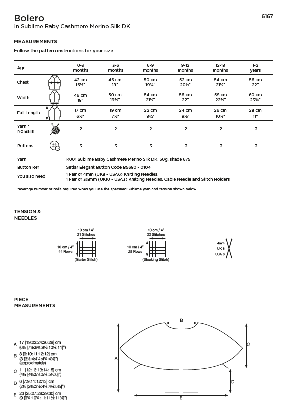 Sirdar 6167 Baby Bolero in Sublime Baby Cashmere Merino Silk DK (PDF) Knit in a Box