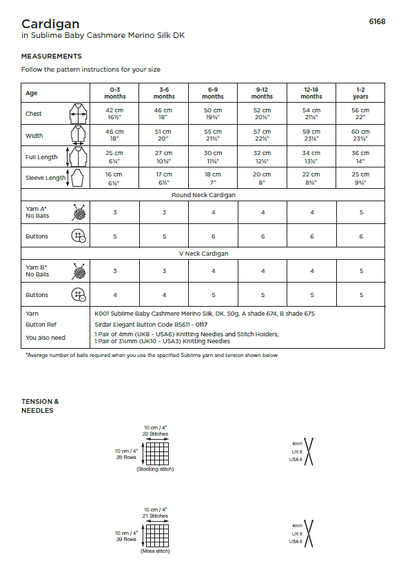 Sirdar 6168 Baby Cardigan in Sublime Baby Cashmere Merino Silk DK (PDF) Knit in a Box