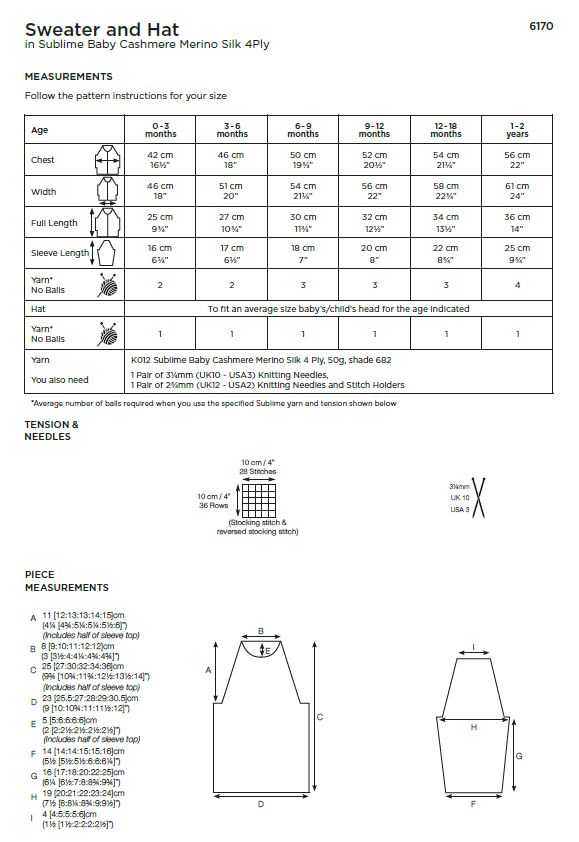 Sirdar 6170 Baby Sweater & Hat in Sublime Baby Cashmere Merino Silk 4 Ply (PDF) Knit in a Box