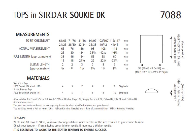Sirdar 7088 Tops in Soukie DK (PDF) Knit in a Box