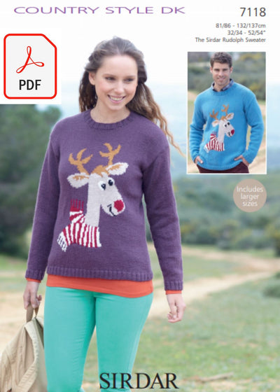 Sirdar 7118 Reindeer Sweater in Country Style DK (PDF) Knit in a Box