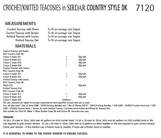 Sirdar 7120 Crochet/Knitted Teacosies in Country Style DK (PDF) Knit in a Box