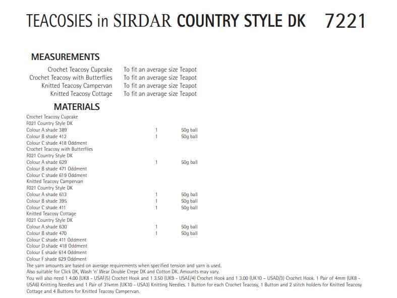 Sirdar 7221 Teacosies in Country Style DK (PDF) Knit in a Box