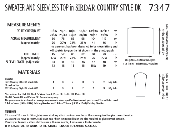 Sirdar 7347 Sweater and Sleevless Top in Country Style DK (PDF) Knit in a Box