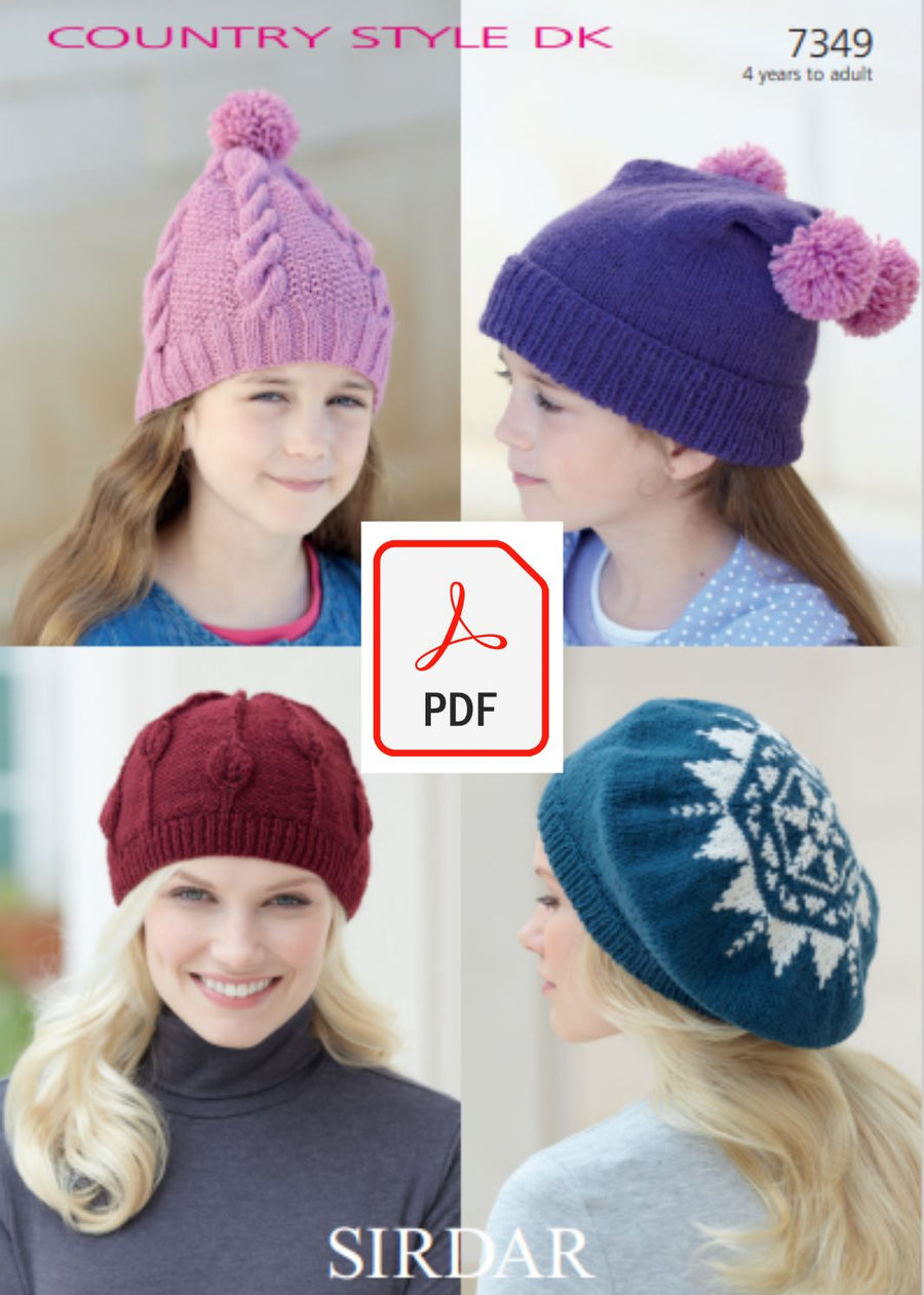 Sirdar 7349 Hats in Country Style DK (PDF) Knit in a Box 