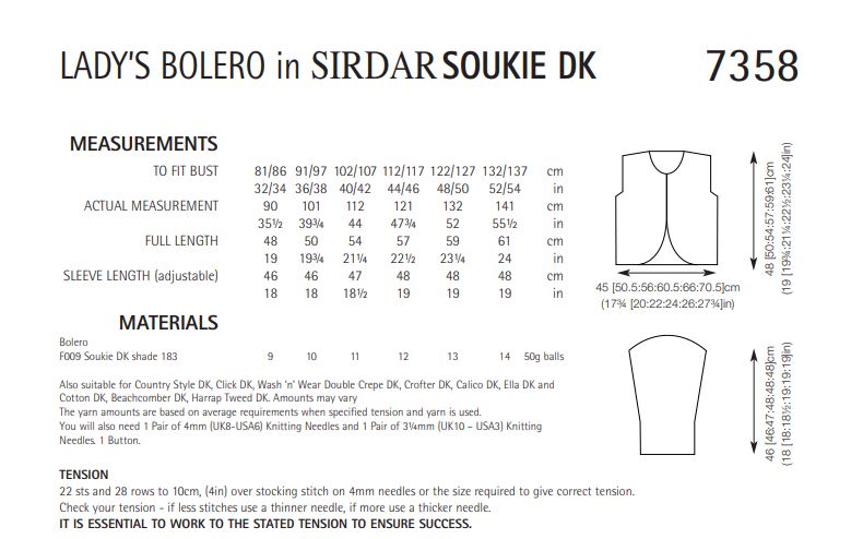 Sirdar 7358 Lady´s Bolero in Soukie DK (PDF) Knit in a Box