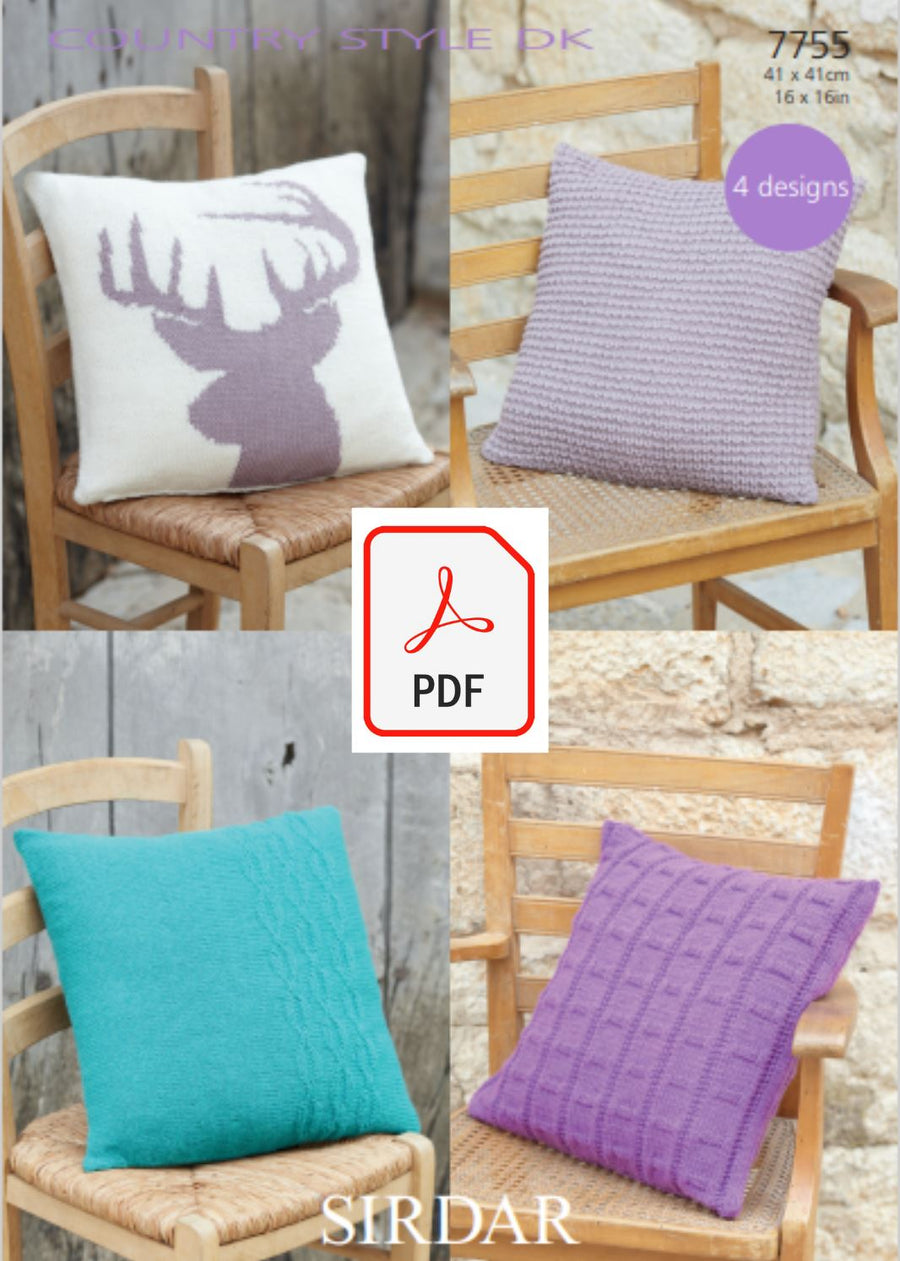 Sirdar 7755 Cushion Covers in Country Style DK (PDF) Knit in a Box 