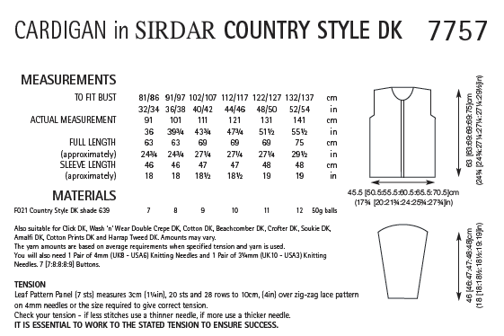Sirdar 7757 Cardigan in Country Style DK (PDF) Knit in a Box