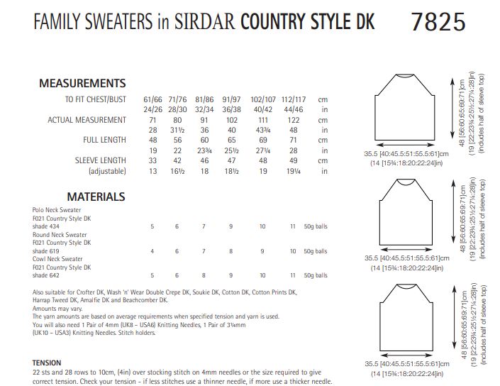 Sirdar 7825 Family Sweaters in Country Style DK (PDF) Knit in a Box