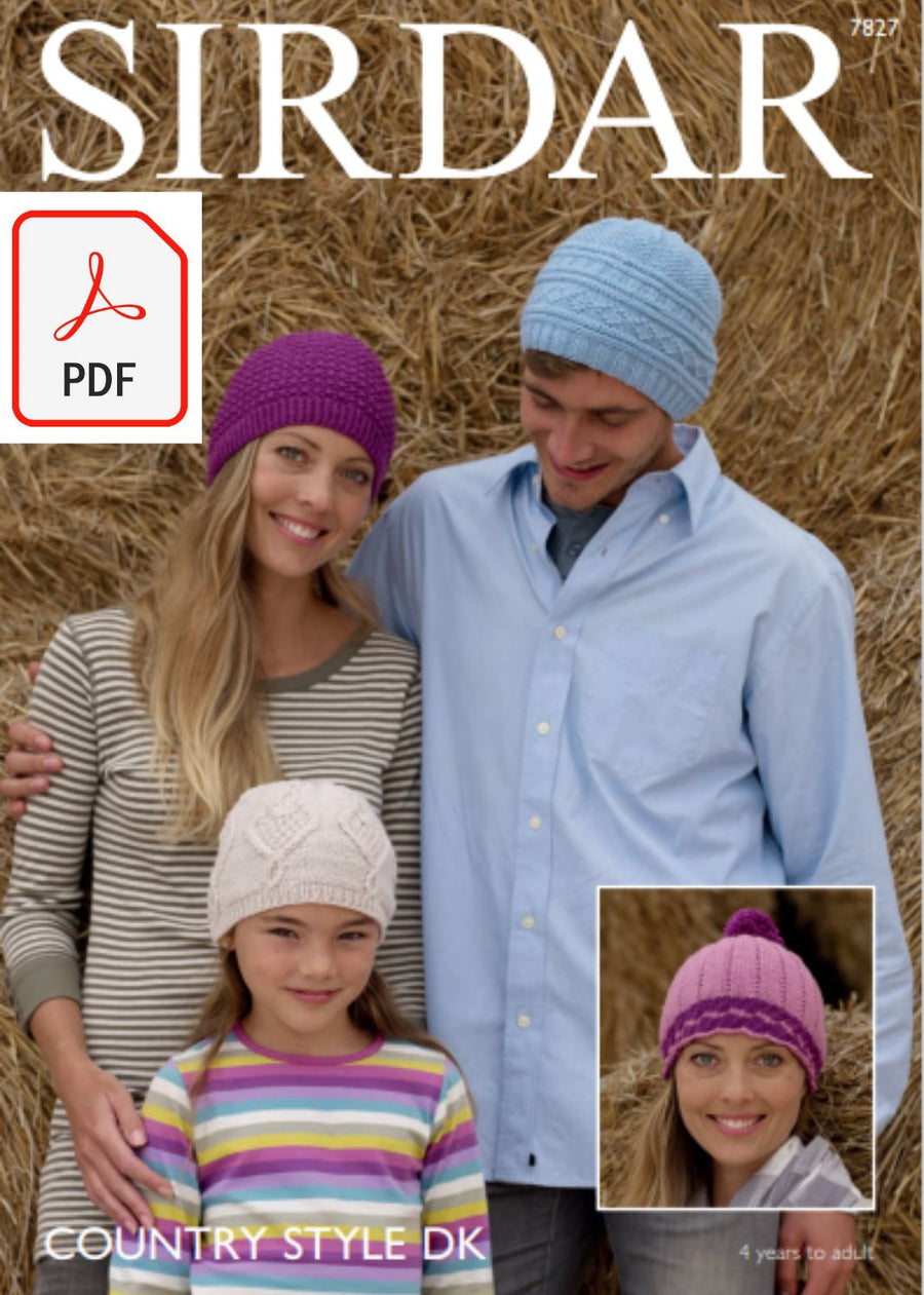 Sirdar 7827 Hats in Country Style DK (PDF) Knit in a Box 