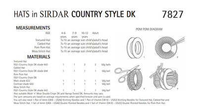 Sirdar 7827 Hats in Country Style DK (PDF) Knit in a Box