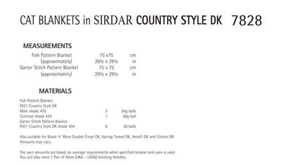 Sirdar 7828 Cat Blankets in Country Style DK (PDF) Knit in a Box