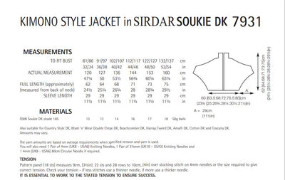 Sirdar 7931 Kimono Style Jacket in Soukie DK (PDF) Knit in a Box