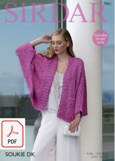 Sirdar 7931 Kimono Style Jacket in Soukie DK (PDF) Knit in a Box