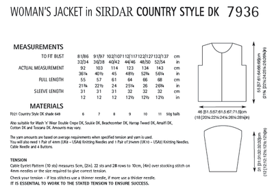 Sirdar 7936 Woman´s Jacket in Country Style DK (PDF) Knit in a Box