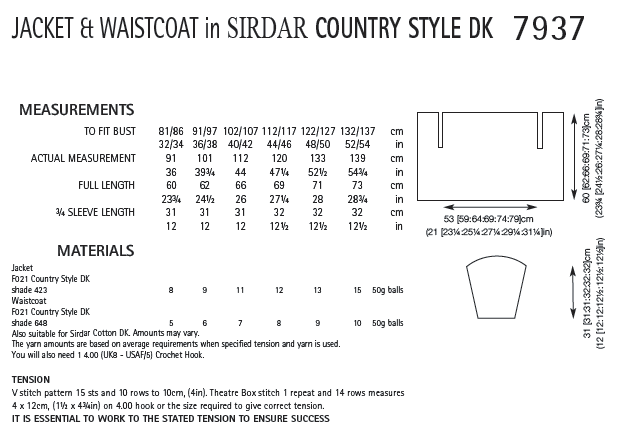 Sirdar 7937 Jacket and Waistcoat in Country Style DK (PDF) Knit in a Box