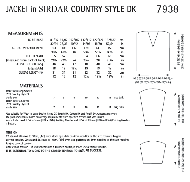 Sirdar 7938 Jacket in Country Style DK (PDF) Knit in a Box