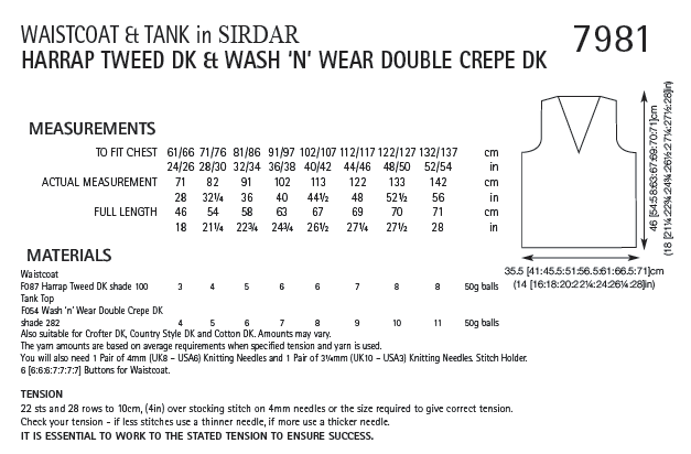 Sirdar 7981 Waistcoat & Tanktop in Sirdar DK Yarns (PDF) Knit in a Box