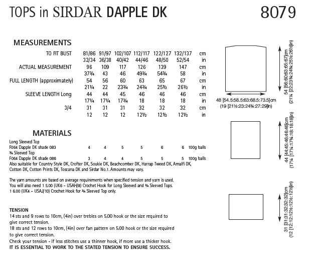 Sirdar 8079 Tops in Dapple DK (PDF) Knit in a Box